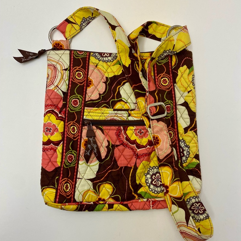 Vera Bradley Buttercup 3-Zip Flowered CrossBody Hipster Bag Purse Retired 2010